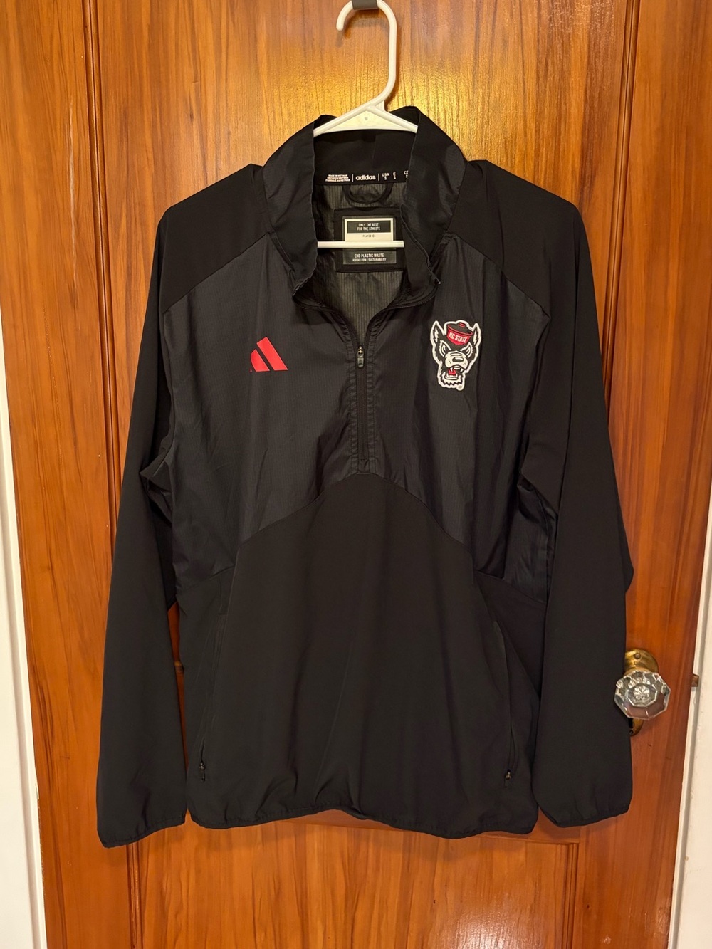 adidas Black & Red NC State Quarter-Zip Performance Pullover